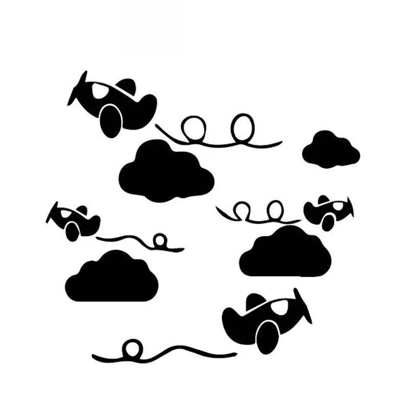 

Car Stickers Animated Cartoon Airplanes and Clouds PVC Car Decoration Accessories Decals Waterproof Black/white,18cm*16cm