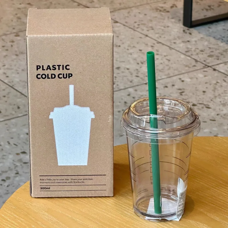 300/889ML Minimalist Style Series Limited Edition Classic Goddess Couple Transparent Plastic Straw Cup Cold Water Cup