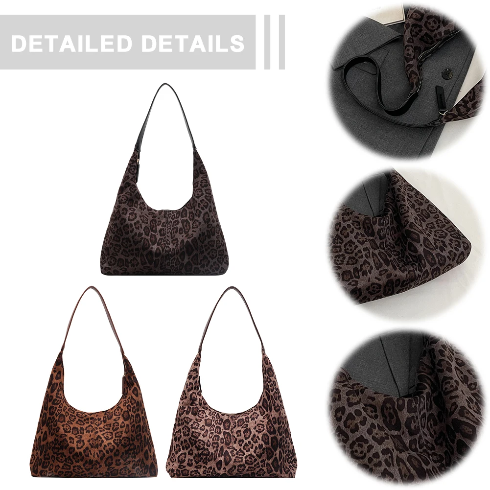 Women Leopard Shoulder Bag Large Capacity Suede Cheetah Printed Tote Handbag Retro Tote Bag Female Commute Bag