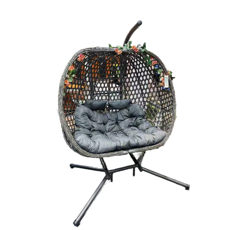 

Double Seat Hanging Chair Patio PE Rattan Loveseat Hanging Basket PE Wicker Swing Chair Outdoor Garden Set