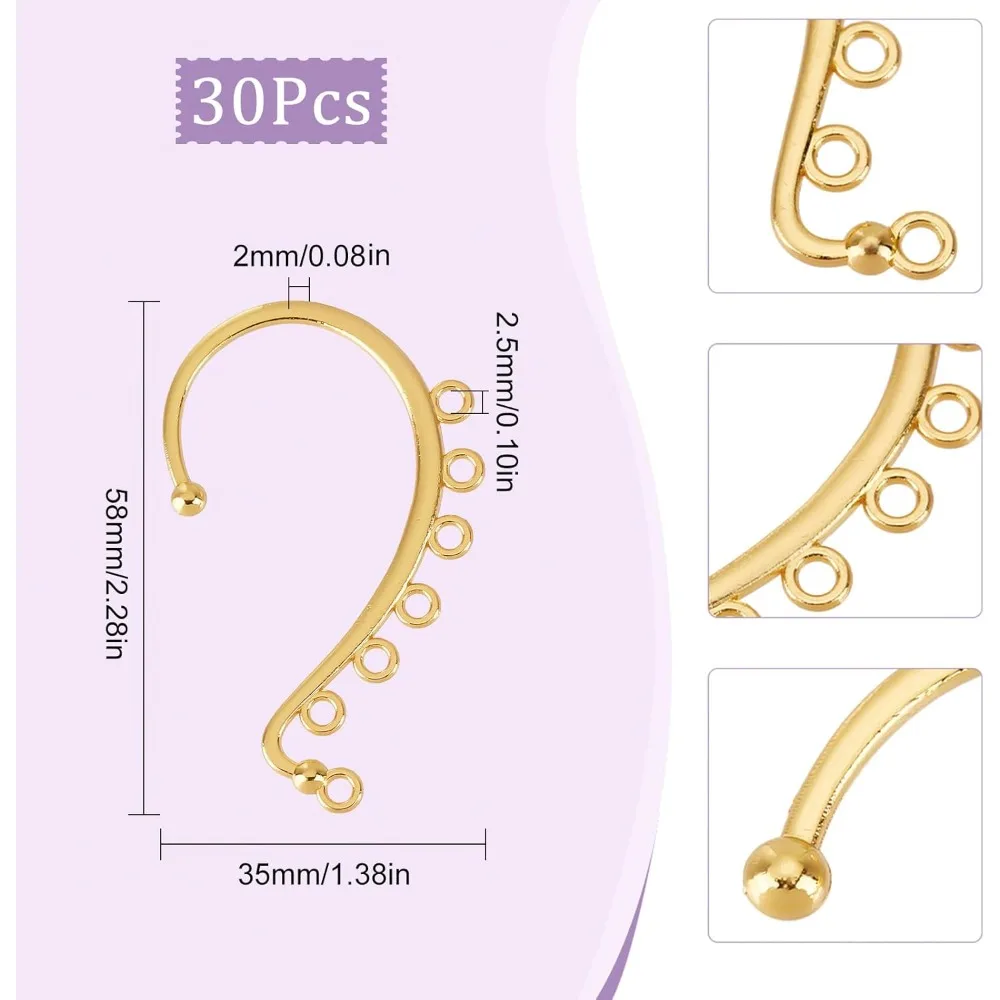 30Pcs Ear Cuff Findings Gold Earring Cuffs Painless Non Piercing Clip on Ear Cuffs Earrings Ear Wrap for Jewelry making kit