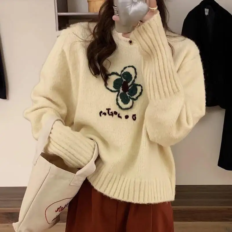 

Новый корейский модный женский свитер крупной вязки из хлопка, свободный оверсайз, повседневный, простой