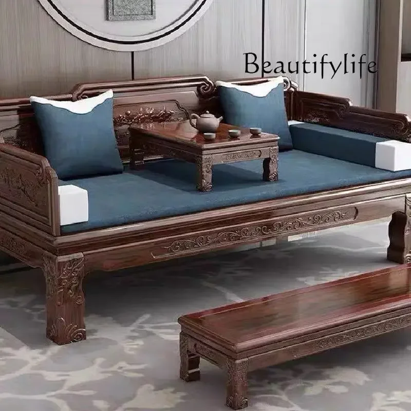 

yj32 New Chinese solid wood antique sofa Ming and Qing classical homestay log elm tiger foot carving