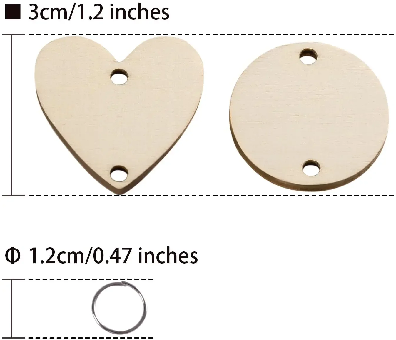 50Pcs Wooden Circle Heart Tags Hanging Decor with Hole Rings Christmas Wooden Ornaments DIY Arts Crafts for Birthday Board Decor