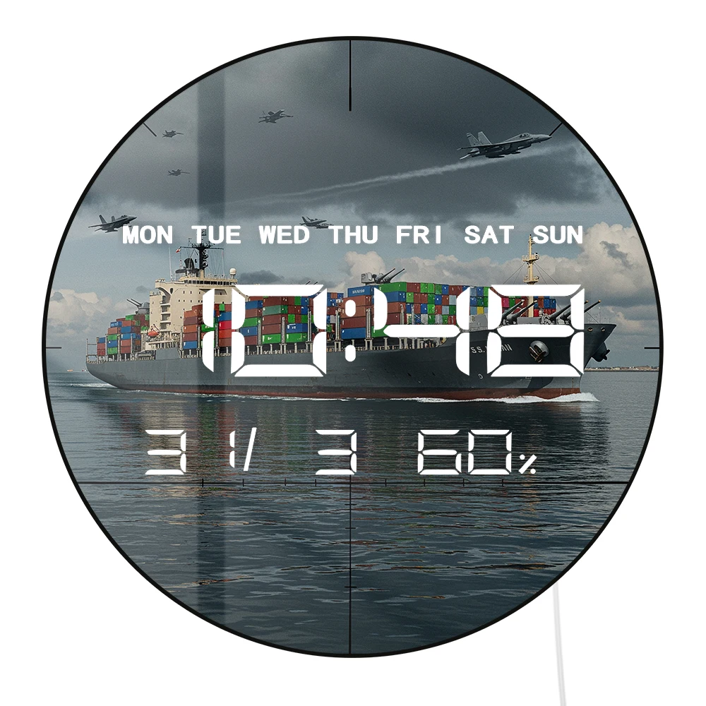 Cargo Container Ship Submarine Dual Purpose LED Digital Clock Wall Desk Use Electric Clock with Calendar Timer Date Temperature