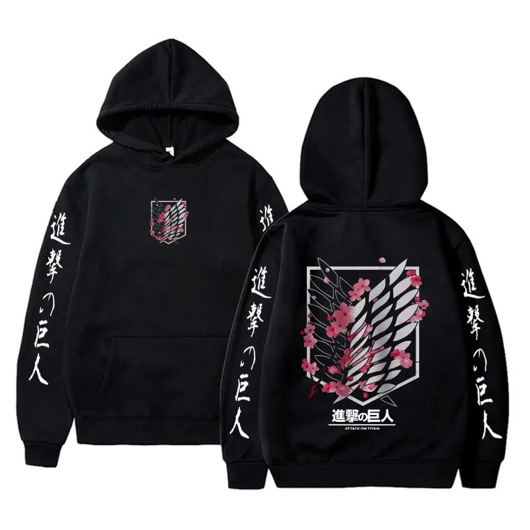 

Japanese Anime Attack on Titan Cherry Blossoms Logo Print Hoodie Men Women Manga Retro Oversized Streetwear Male Casual Hoodies