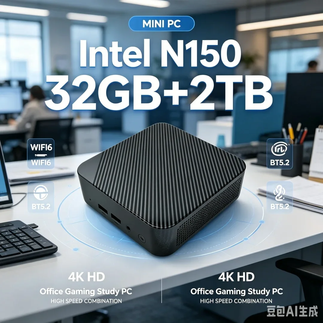 Mini PC Computer Intel Core N150 PC Gaming Computer 8/16GB RAM 1TB 2TB M.2 SSD WiFi 6 BT5.2 4K HD Portable Desktop Pc