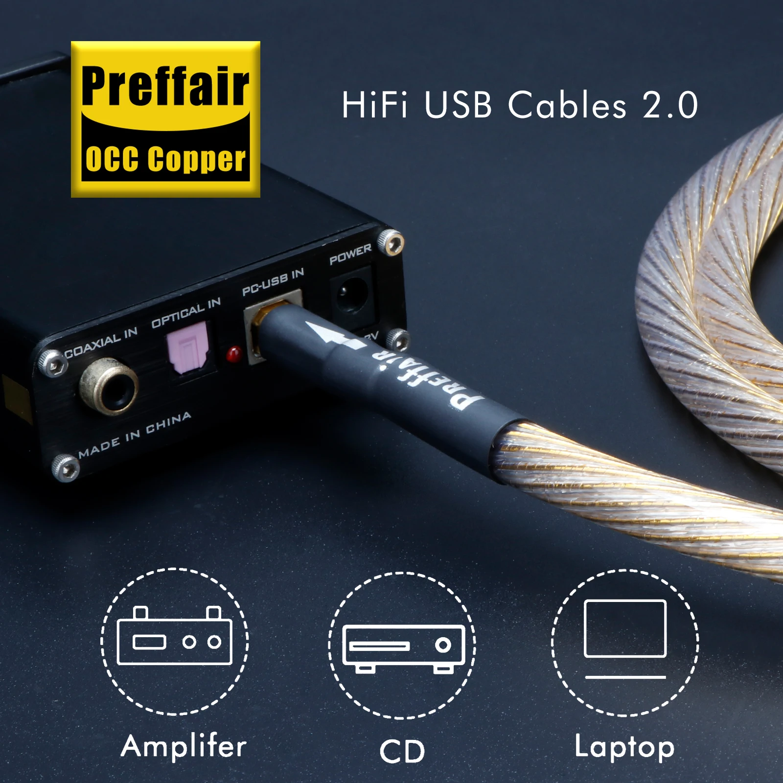 Preffair X417 OCC Медный Hi-Fi аудио USB-кабель 2.0 A к USB B-декодереру ЦАП Кабель для передачи данных Звуковая карта Цифровые кабели