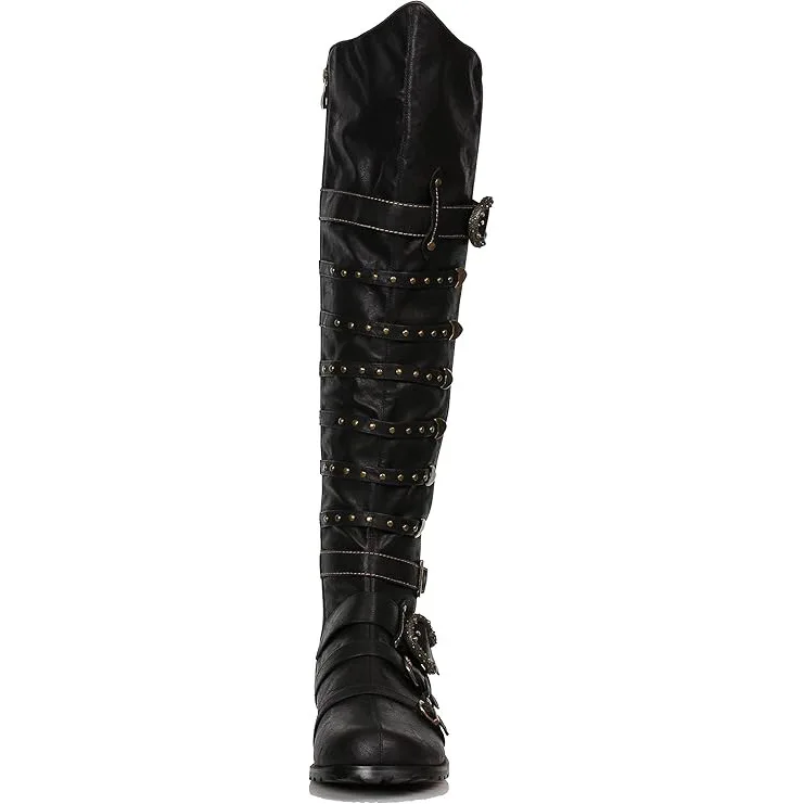 Herren Kniehohe Steampunk Piratenstiefel Vintage Gothic Renaissance Cosplay Lange Stiefel Halloween Party Nieten-Schnallen-Schuhe – Detail 2