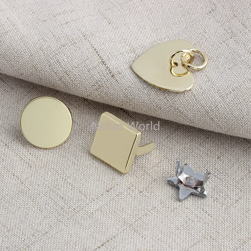 Heart/Round/Star Shape Metal Labels Logo Text Tag For Handmade Shoes Bags Customize Personalized Brand Name Plate Accessories