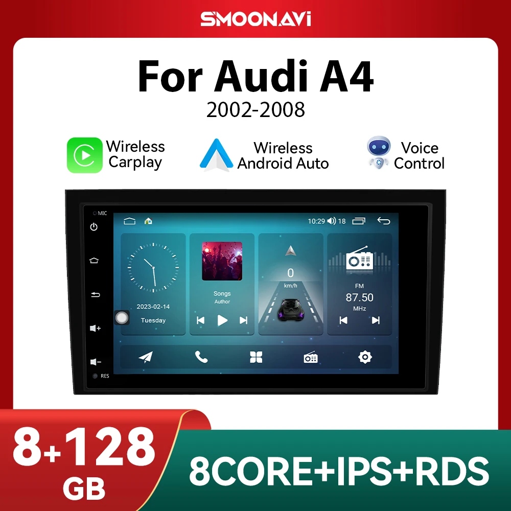 8GB 128GB GPS Wireless Carplay Android 12 Car Multimedia Player For Audi A4 2002-2007 S4 RS4 B6 B8 B7 4G Wifi Auto Radio RDS DSP