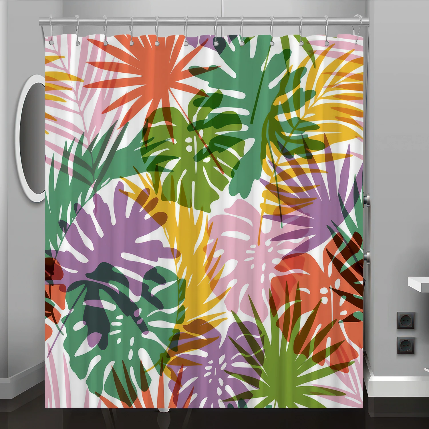 

Tropical foliage pattern digital print shower curtain