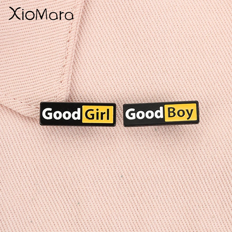 Good Girl Good Boy Emaille-Anstecknadeln mit lustigen Zitaten, Broschen aus Legierung, Anstecker für Revers und Rucksäcke, modischer Schmuck und Accessoires, Geschenk für Freunde