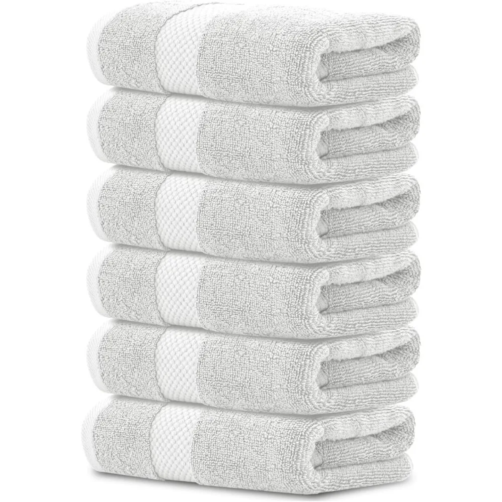 

Luxury Hand Towels | Cotton Hotel spa Bathroom Towel | 16x30 | 6 Pack | Silver