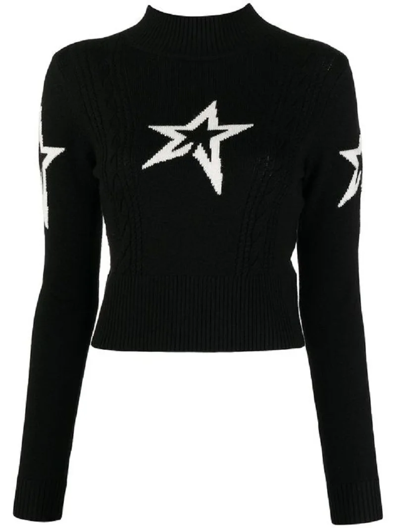 Europe and America\'s top ladies street retro raglan niche high-end five-pointed star pattern high-necked knit warm Y2K.