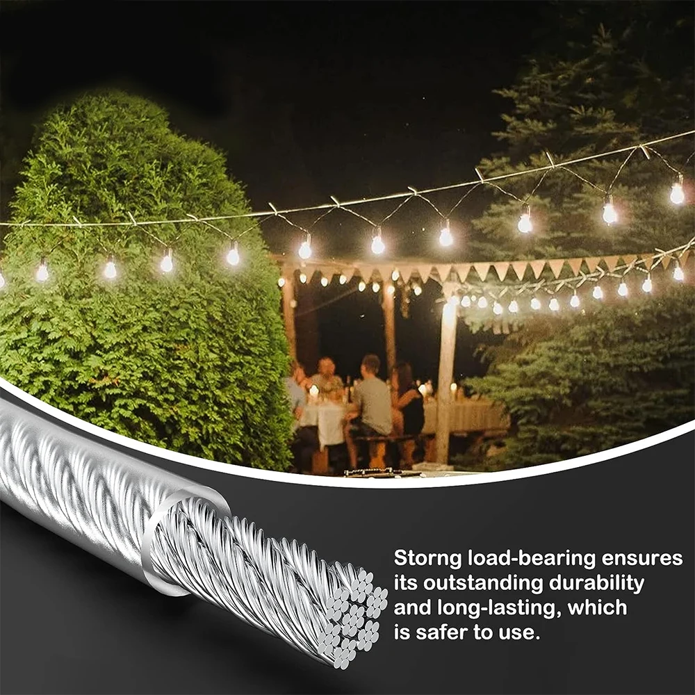 5-100M PVC-beschichtetes 304 Edelstahlkabel Geeignet für Lichterketten, Terrassengeländer, Veranda-Zäune, Kleideraufhängung – Detail 6