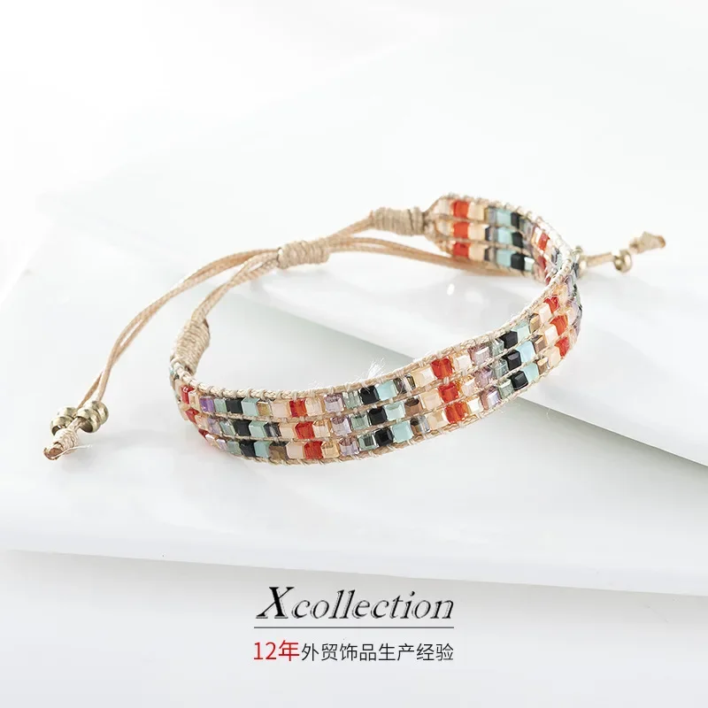 Rice bead bracelet Crystal Mixed colours Multi-layered Vintage Trendy Minimalist  Bohemian Hand-woven Adjustable Beaded bracelet