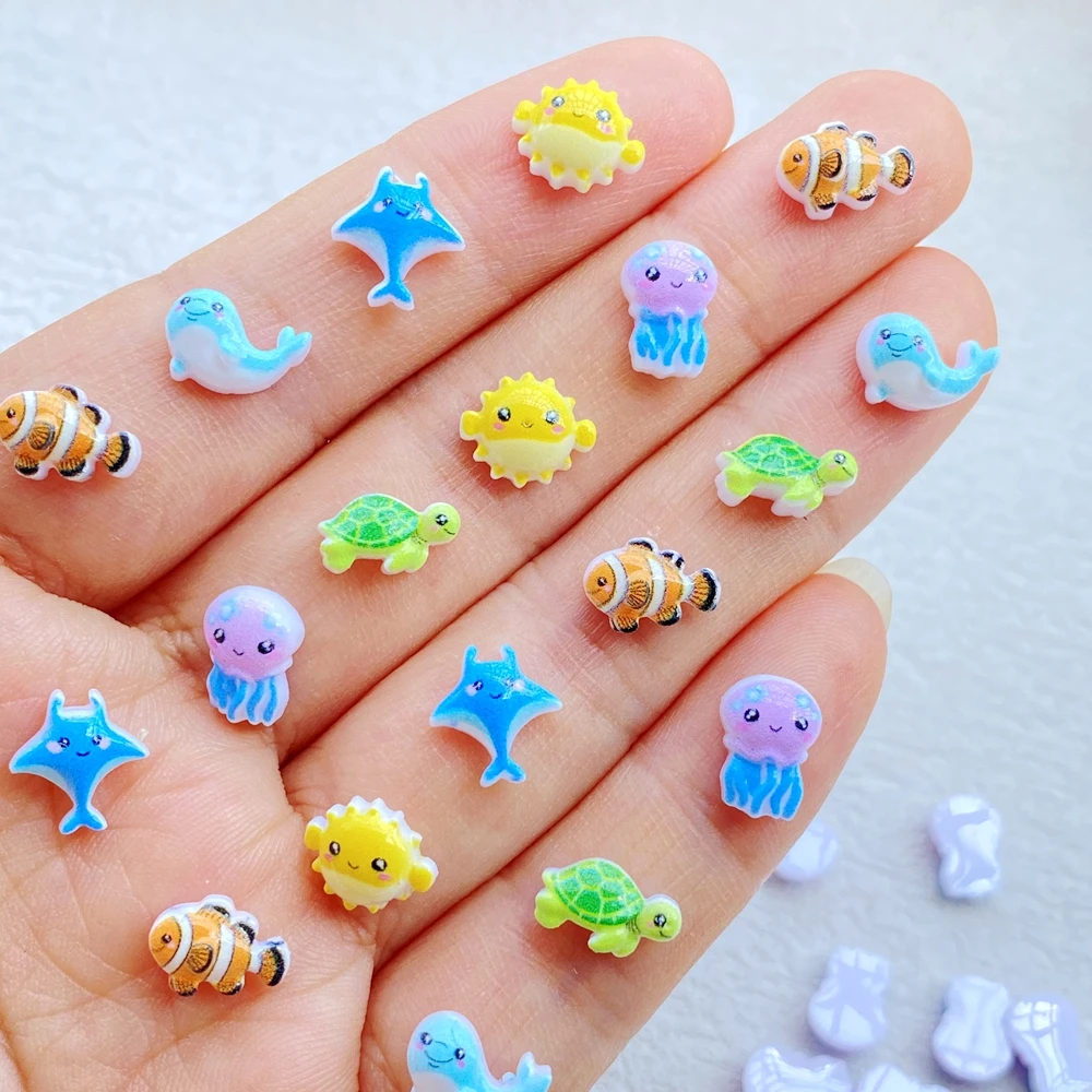 50 Stück gemischte Nagelkunst-Harzanhänger im Cartoon-Ozean-Stil, Strass, DIY-Bastelbedarf für Nägel, 3D-Dekorationen, Schmuck