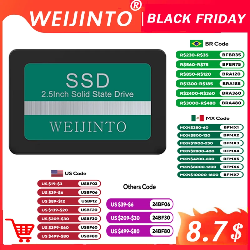 WEIJINTO SSD 128GB SATA3 2.5 Inch 256GB 500G 512GB 1TB Hard Drive 360GB 720GB Solid State Disk HD HDD for Desktop Laptop