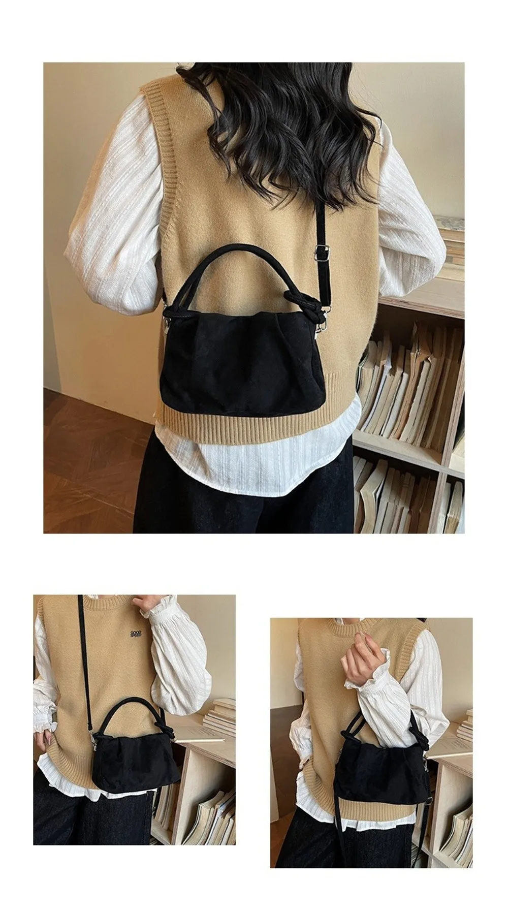 Lässige Wildleder-Umhängetasche mit Faltenstruktur, Magnetverschluss, Modische Handtasche mit Weichem Griff, Pendeltasche für Damen – Detail 2