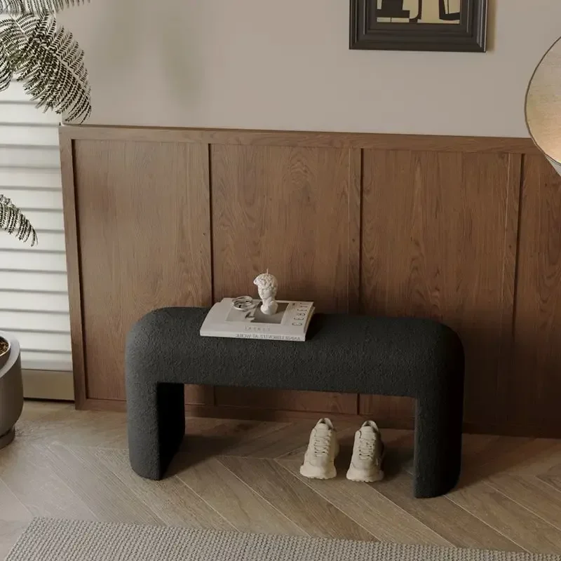 Modern Lamb Wool Shoe Changing Stool Living Room Home Leisure Bench Bedroom Bedside