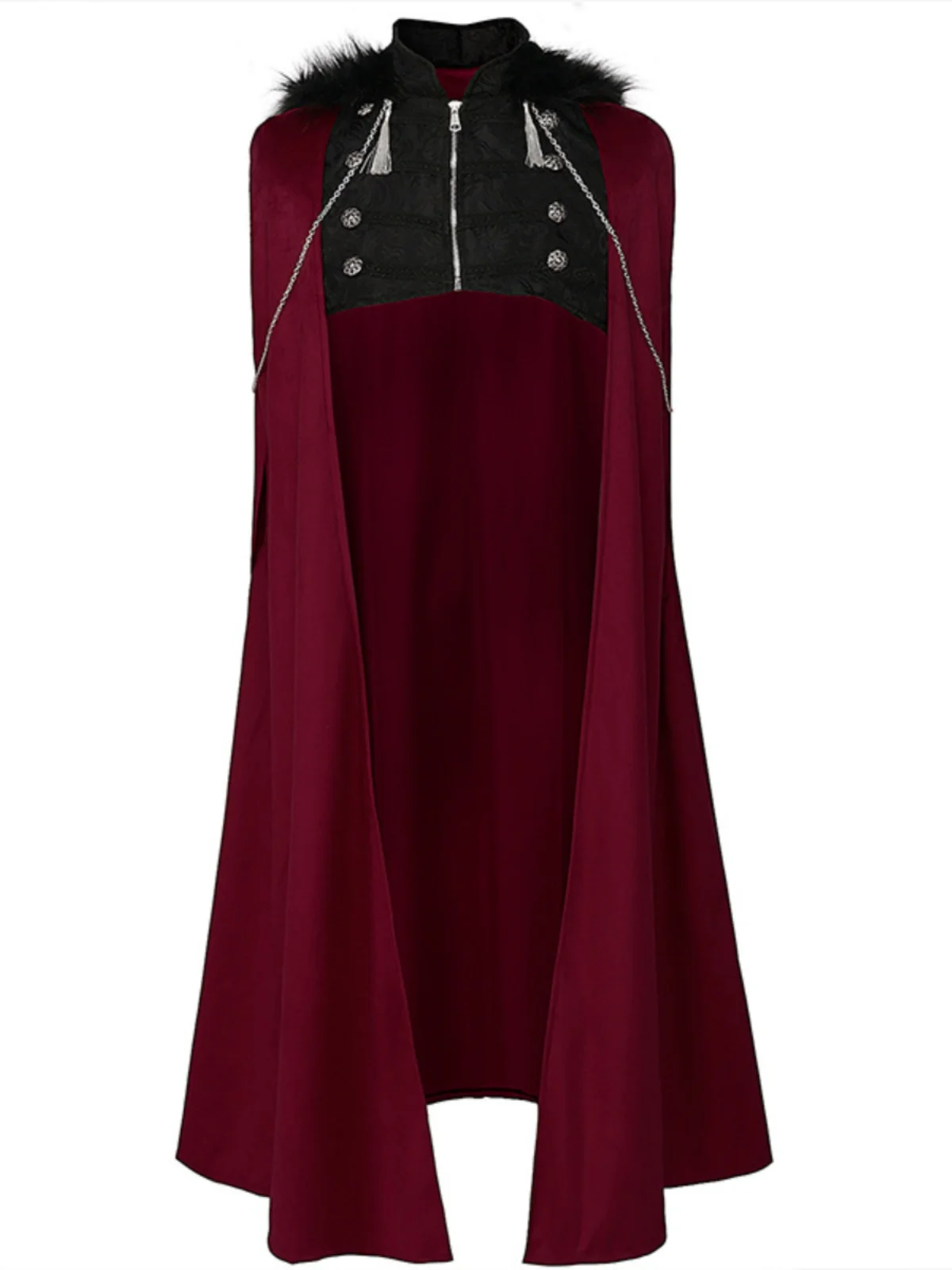 2023 New Punk St Performance Coat with Hat Long Fur Collar Chain Detailed Victorian Sle Women's Ethnic Stage Costume