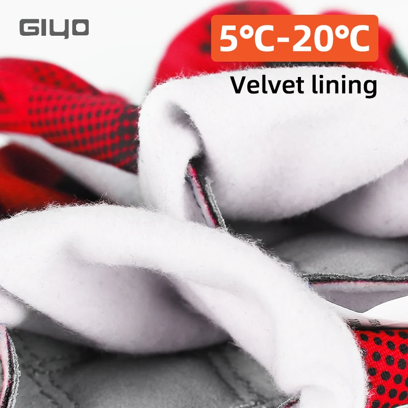 Giyo Winter Thermal Cycling Gloves Touch Screen Men Women MTB Bike Long Gloves 5-20℃ Autumn Sports Warm Mittens Non-slip