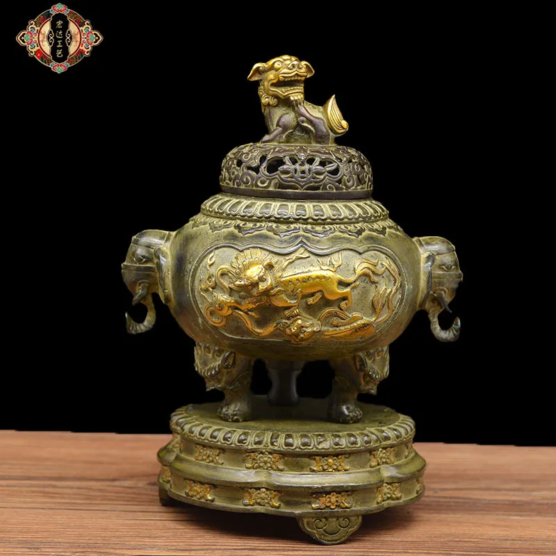 

Латунный Позолоченный Xuande Домашний Декор Тай Лев Ушная Печь Слон Медная Курильница Орнамент