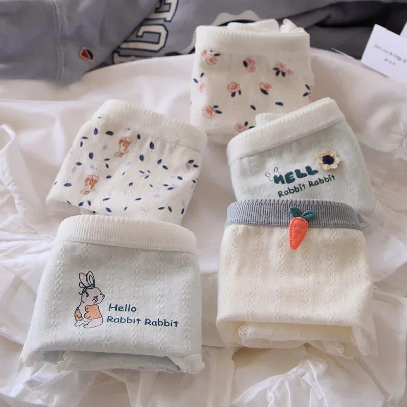 SP&CITY Japan Style Flower Rabbit śliczna bielizna damska niskiej talii Cartoon bawełniane oddychające majtki studenckie miękkie codzienne figi — zdjęcie 3