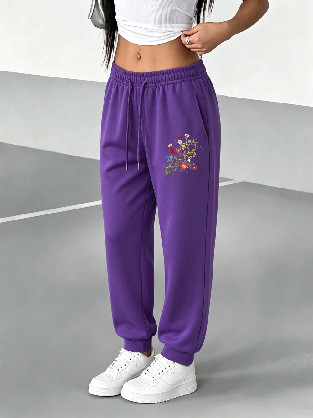 Beautiful Flowers Born In The Sun Prints Sweatpants Women Casual Pocket Jogger Pants Winter Fleece Loose Trousers Basics Clothes