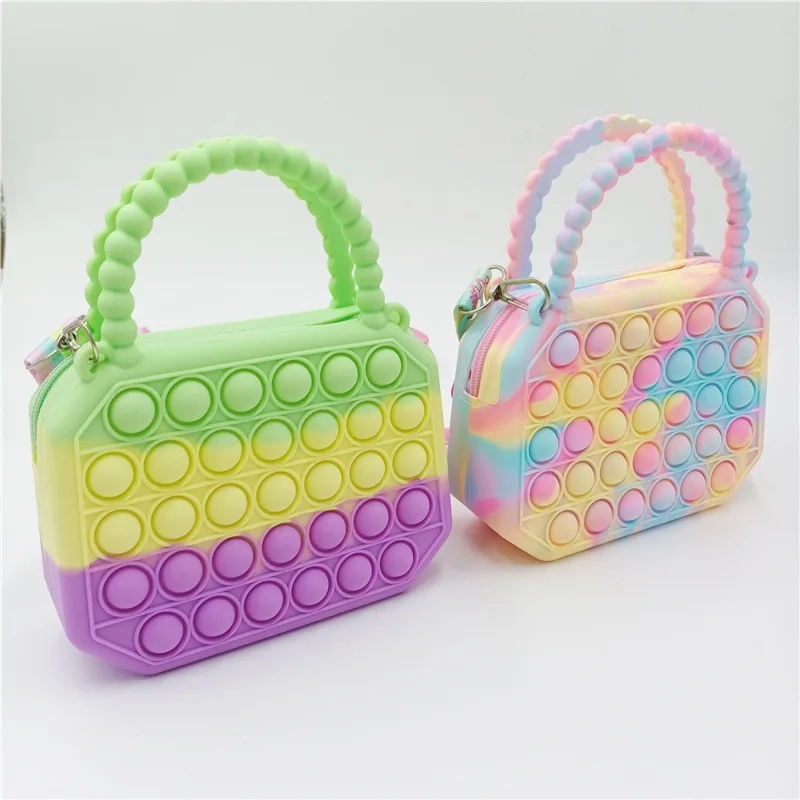 Hot Fidget Toys Silicone Push Bubble Crossbody Bag Sensory Reliver Stress Autism Kids Handbag Coin Pouch Purse Christmas Gifts