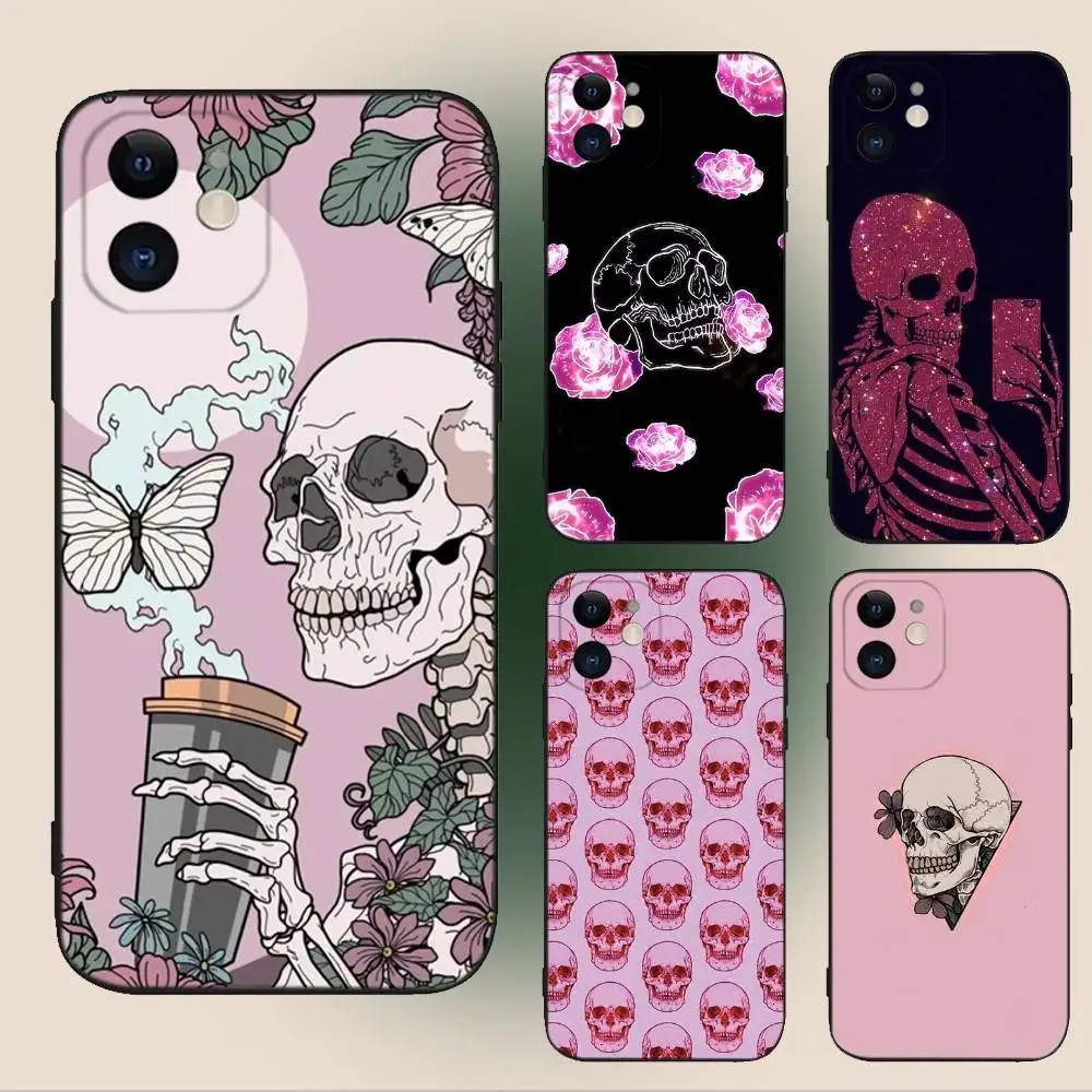 

Pink Skulls Cute Phone Case For iPhone 16,15,14,13,12,11,Plus,Pro Max,XS,X,XR,SE,Mini,8,7 Soft Silicone Black Cover