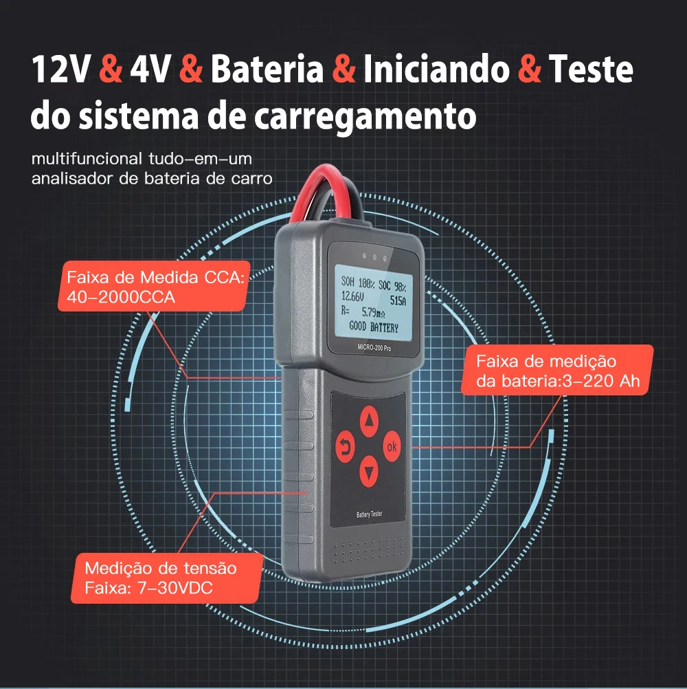 Lancol Micro200 Pro Car Battery Tester 12V 40-2000CCA Lead Acid Battery Analyzer Cranking Test Charging Test Diagnostic Tool