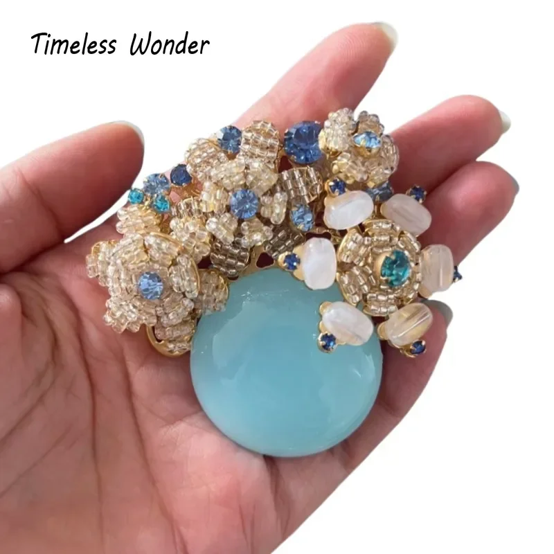 Timeless Wonder Fancy Crystal Glass Braided Floral Brooch Pins for Women Designer Jewelry Runway Top Luxury Cute Rare Mix 3527