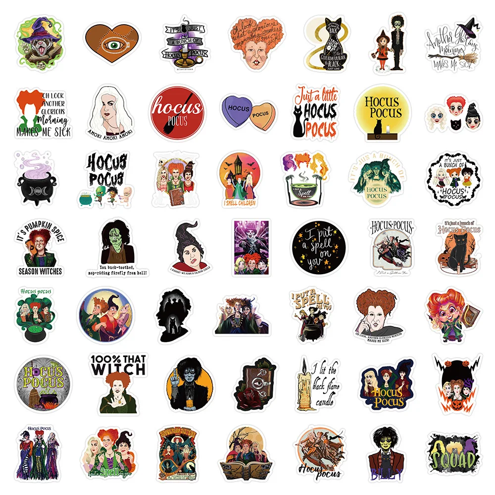 10/30/50/100pcs Disney Horror Halloween Witch Hocus Pocus Cartoon Stickers Decals Phone Luggage Laptop Diary Waterproof Sticker