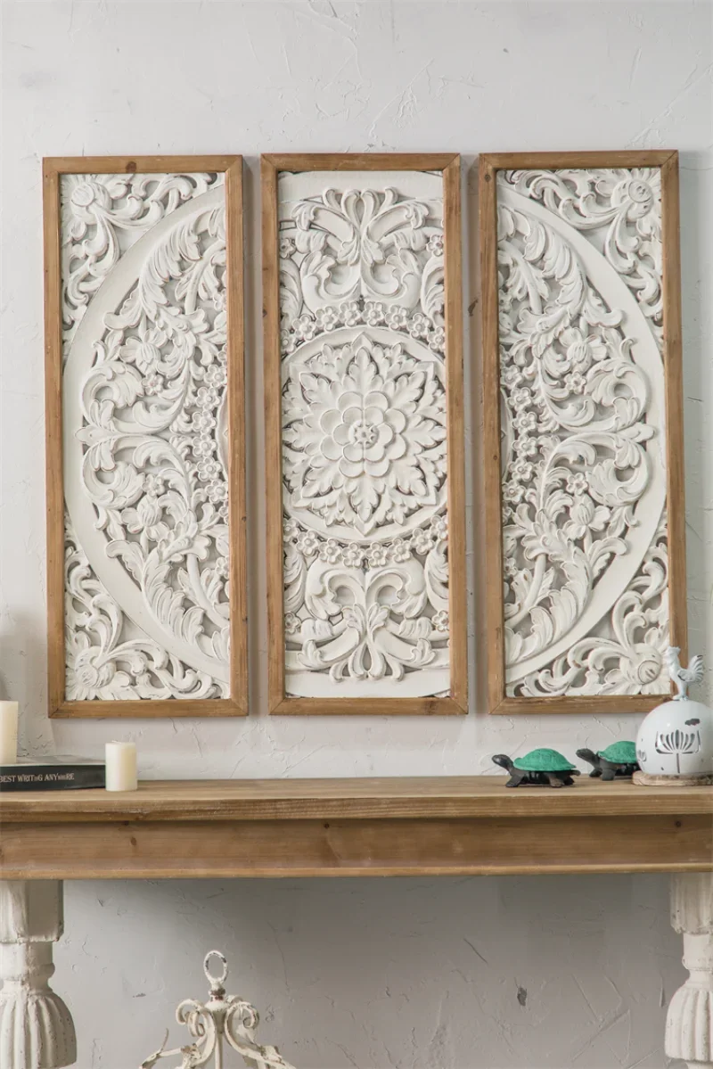 Unique Handmade Home Decor Antique White Wooden Wall Panel Items Mixed Carved Wood Wedding Art Square Wood Wall Decor