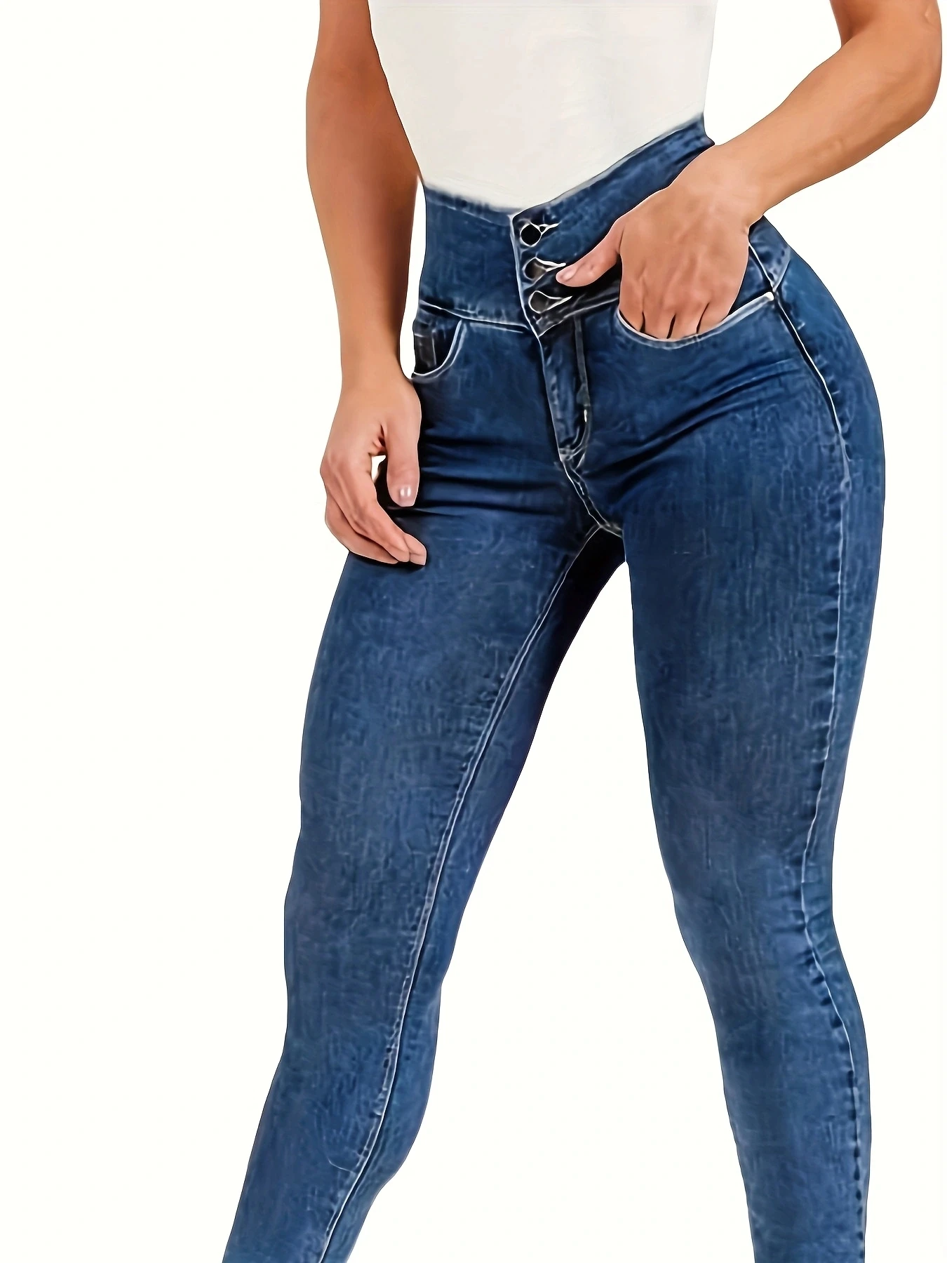 Jean skinny à la mode, jean taille moyenne pour femme, jean bleu foncé pour femme, moulant sexy aux hanches, style basique, adapté à tous, automne n