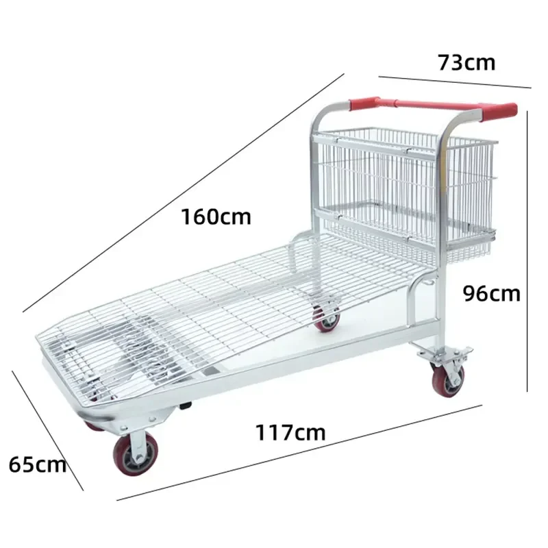 Durable Large Mesh Basket Warehouse Sorting Supermarket Shopping Trolley with PU Wheels