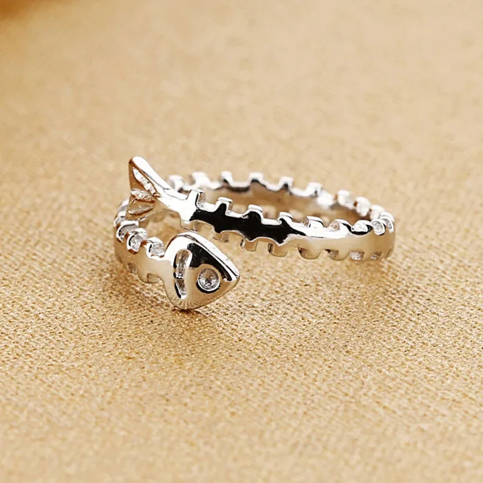 REETI 925 Sterling Silver New Women's Fashion Jewelry High Quality Fishbone Open Ring Adjustable Size