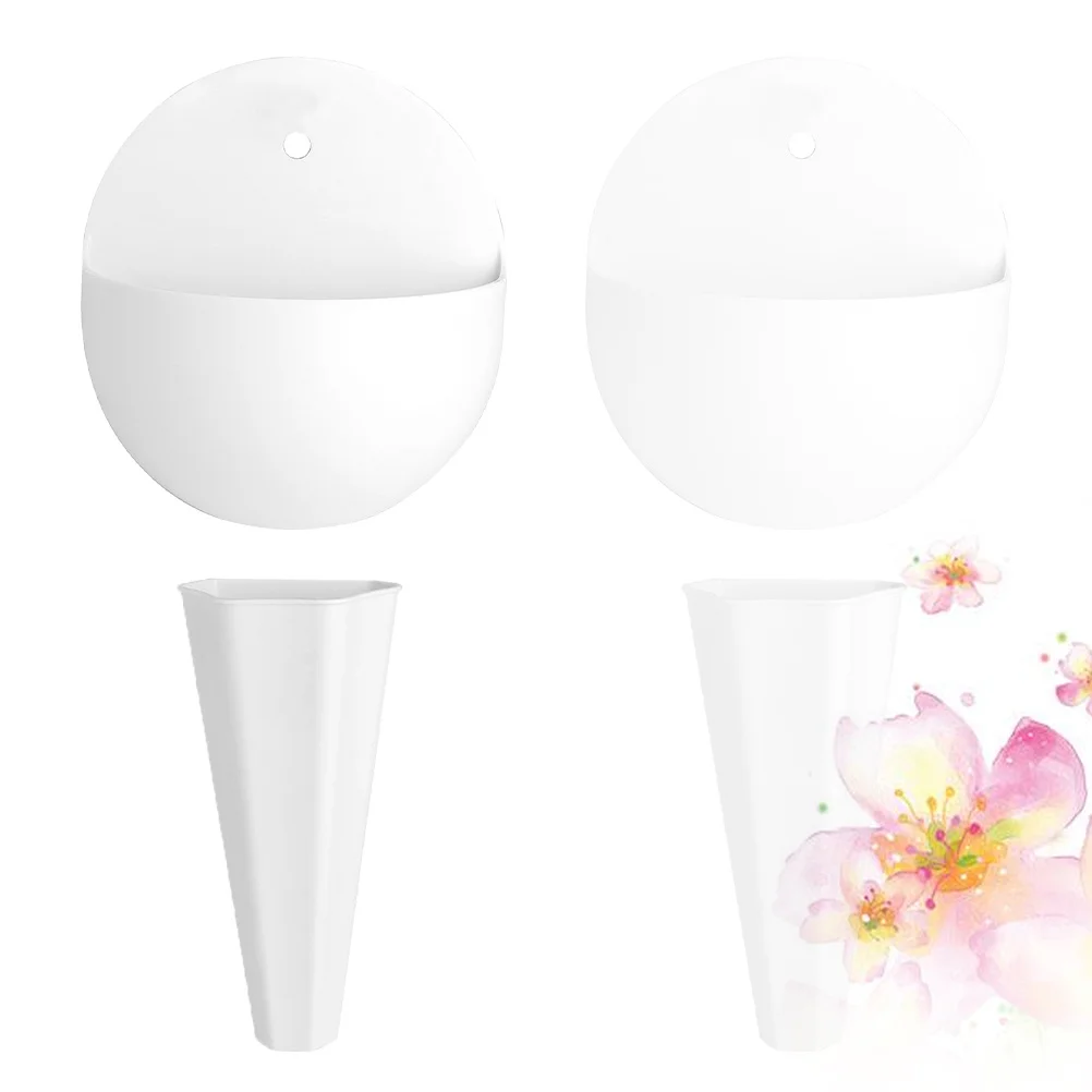 4 قطعة مجموعة مزهرية مثبتة على الحائط نصف دائرية طويلة نوع شفاف أبيض بلاستيكي زهرة تخزين دلو للنباتات الزهور جدار زهرية #4