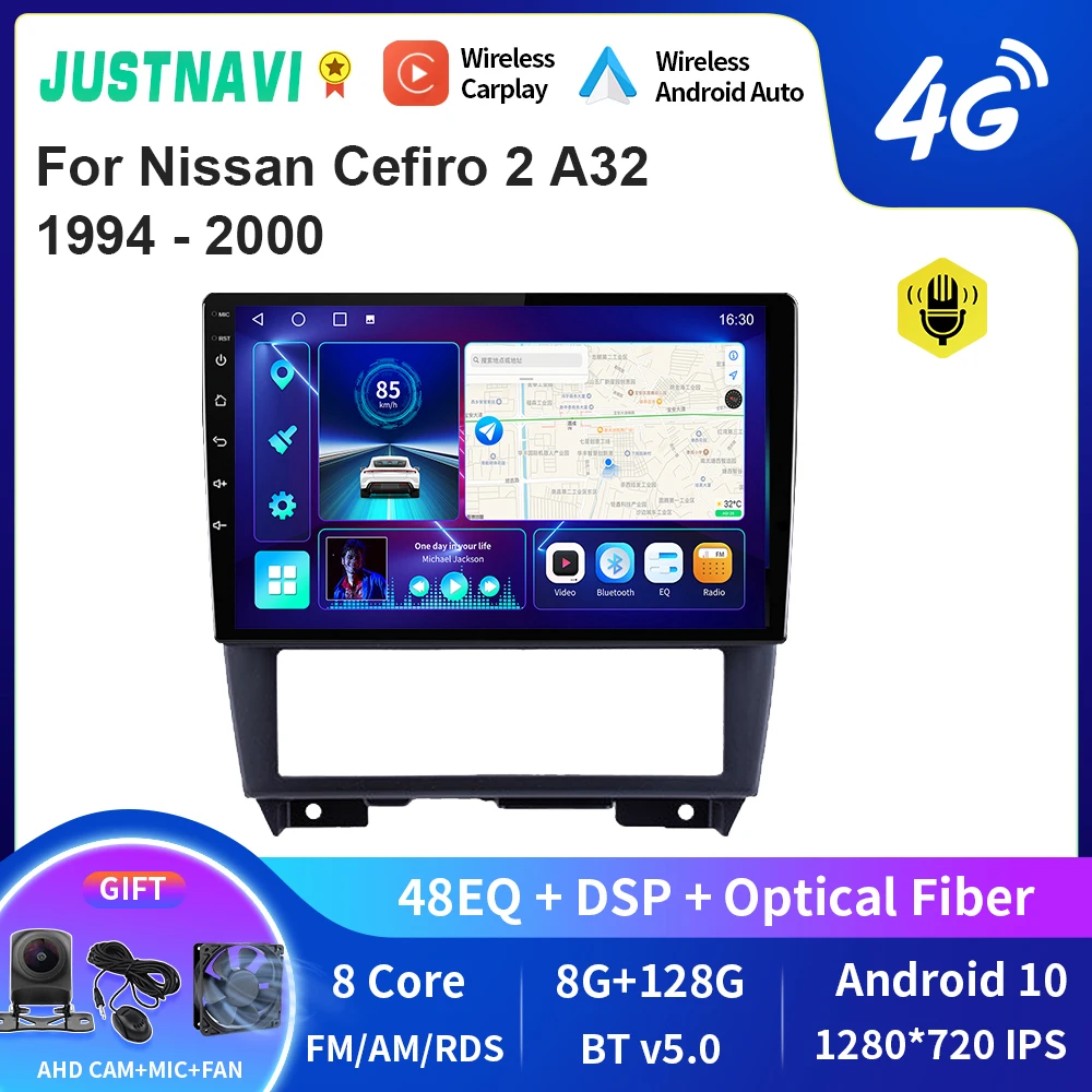 

JUSTNAVI QT10 Wireless CarPlay Android Auto Radio For Nissan Cefiro 2 A32 1994 - 2000 Stereo Car Multimedia Video Player GPS DVD