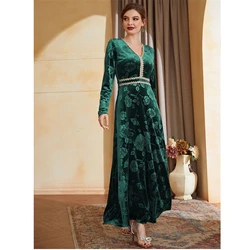 Muslim Women Velvet Maxi Dress Eid Ramadan Dubai Abaya Turkey Kaftan Islam Clothing Arab Robe Morocco Caftan Robe Gown Jalabiya