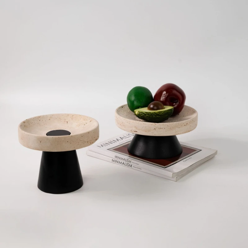 Modern creative travertine fruit plate ornament high-end model room living room coffee table desktop storage tray