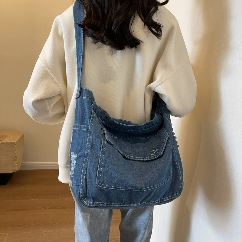 DENIMซิปCrossbodyกระเป๋ากระเป๋าสุภาพสตรีขาย2024คุณภาพสูงอเนกประสงค์กระเป๋าสตางค์VINTAGEความจุสูงBolsa Transversal