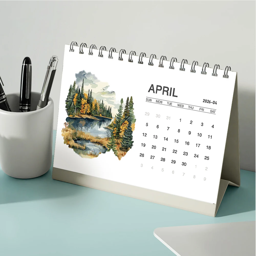 

1pc 2026 Calendar, Illustrative Landscape Design,12 Months Monthly Schedule,Desk Calendar,Perfect Gift for Birthdays & Christmas