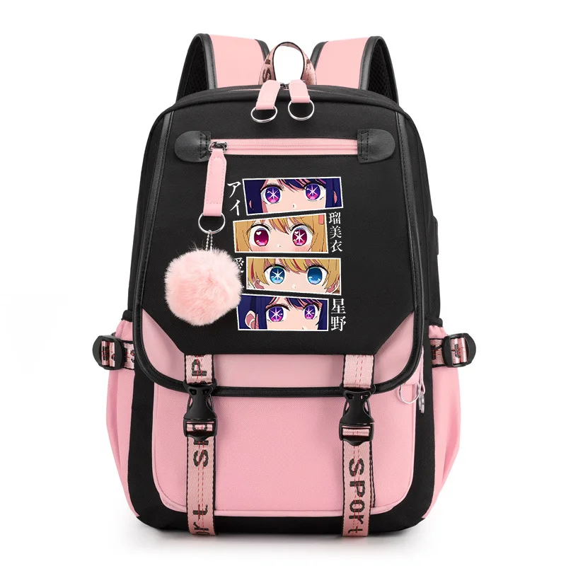 New Hot OSHI NO KO Pattern Backpack Outdoor Street Anime USB Backpack Zipper High Quality Anime Backpack Laptop Backpacks