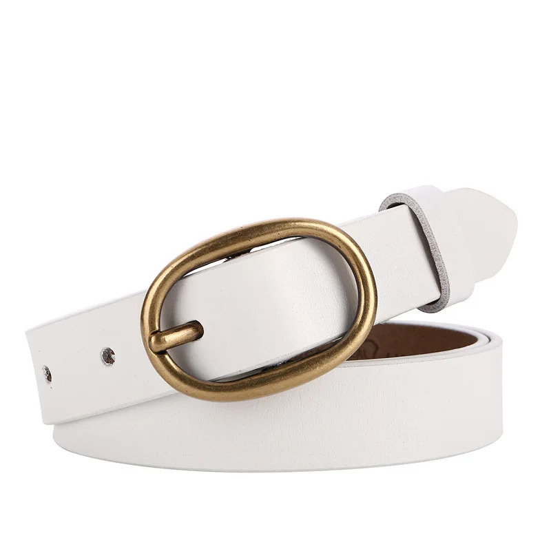 Damen-Gürtel aus echtem Leder, 2,3 cm breit, zweilagige Rindsleder-Metall-Dornschließe, schlichte Mode für Jeans – Detail 10
