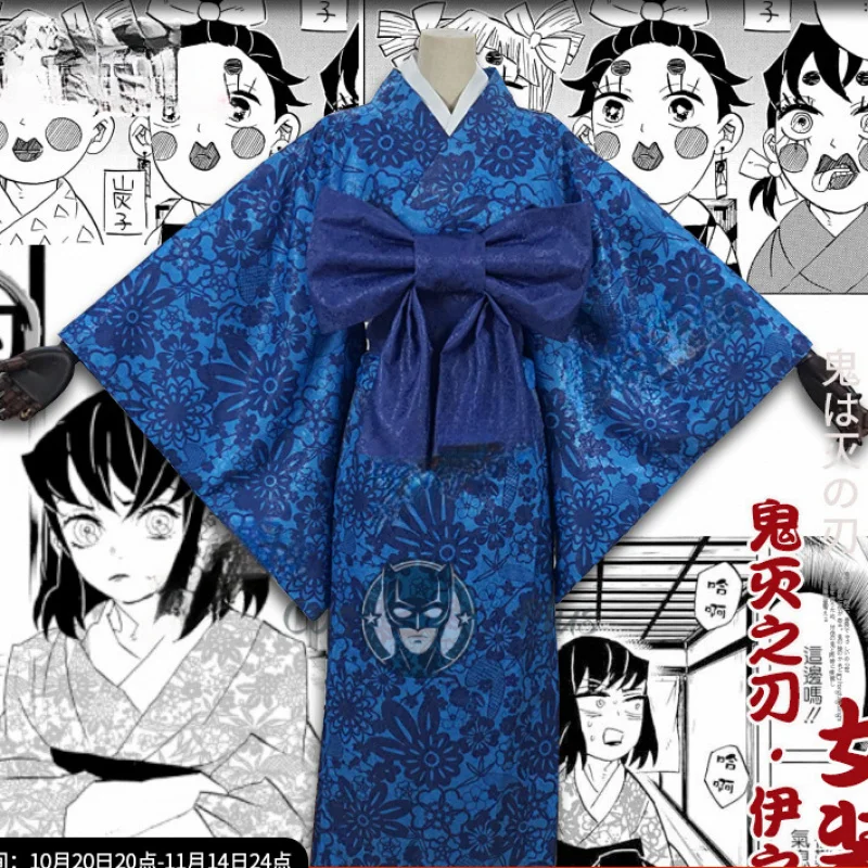 

Demon Slayer Hashibira Inosuke женский и мужской карнавальный костюм изысканное синее кимоно одежда аниме Хэллоуин карнавальная вечерние униформа
