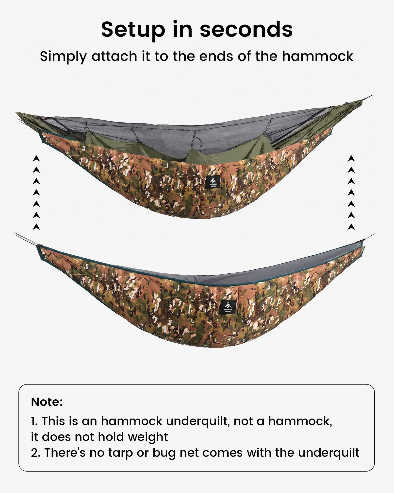 OneTigris Ultralength Hammock Underquilts 3 Season 41 F-68 F/5 C-20 C HIDEOUT Warm Under-Quilt For Camping Hiking Backpacking