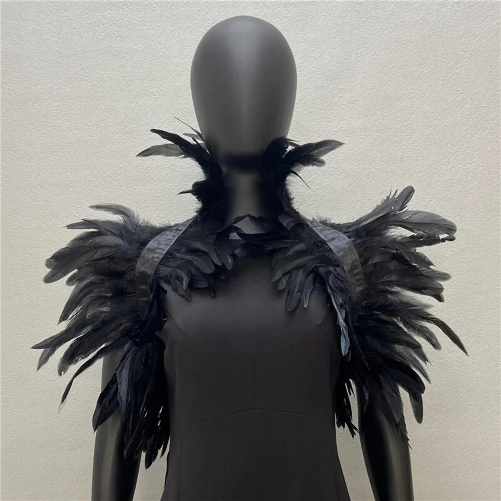 Châle de plumes gothique pour hommes et femmes, costume d'écharpe de fête d'Halloween, faux col de jeu, carnaval